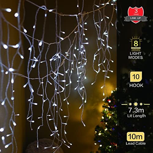 גלימוס 220 אורות נטיף קרח אור עם 3 פלאש שינוי מצבים עמיד למים פיות נצנץ דקורטיבי אורות למסיבה / חג המולד/פטיו/בית