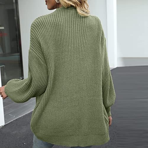 נשים Daseis נופלות סוודרים קדמיים פתוחים קרדיגן פנס ארוך שרוול צבע אחיד מעיל סריג שמנמן
