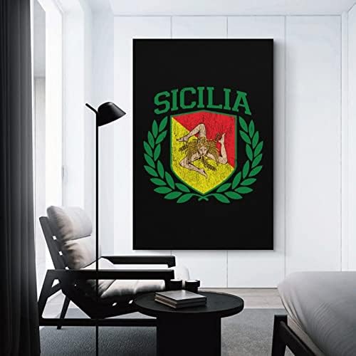דגל סיציליאני על מגן עם דפנות ציור מודפס קיר אמנות יצירות אמנות מודרניות תמונה תלויה אנכית לקישוט