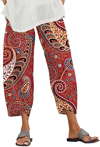 מכנסי קפרי מזדמנים לנשים פשתן כותנה אופנתית מכנסיים קצוצים בצבע אחיד מותניים גבוהים מותניים נוח קפרי