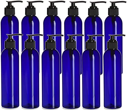 חוות טבעיות 12 חבילות - 8 גרם - בקבוק פלסטיק סחיטה ריק - כחול קוסמו עם משאבה שחורה - לשמנים אתרים, בשמים,