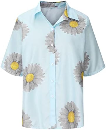 נשים צווארון צב צוואר סטרץ 'חולצות חולצות טרקלין חולצות שרוול קצר שרוול חיננית הדפסת פרחים חולצות 2023