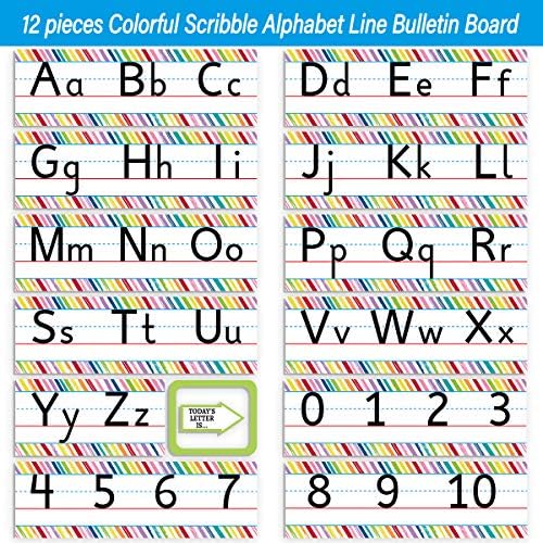 צבעוני שרבוט האלפבית ומספרים קו לוח מודעות סט האלפבית קיר בכיתה קישוטים