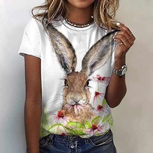ארנב חמוד מודפס לנשים לנשים חולצת טריקו של יום חג הפסחא כותנה חולצות רכות