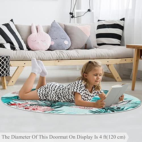 Llnsupply ילדים שטיח 4 רגל שטיחים שטח עגול גדול לבנות בנות תינוקות - עלים פרחי יער, עיצוב בית מתקפל משחק מחצלת