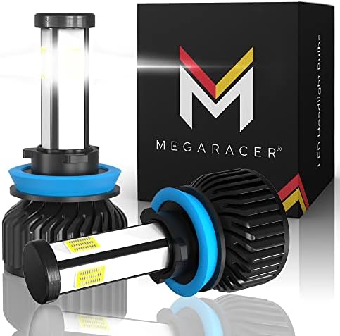 Mega Racer 4 צדדי H11/H8/H9/H16 נורות פנס LED - 60W 10000 לומן 6000K צ'יפס LED לבן סופר בהיר IP68