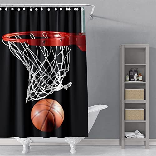 כדורסל שחור ומקלחת מקלחת שחורה קובע עיצוב וילון בד אמבטיה אטום למים עם 12 ווים 72 X 72 בד פוליאסטר