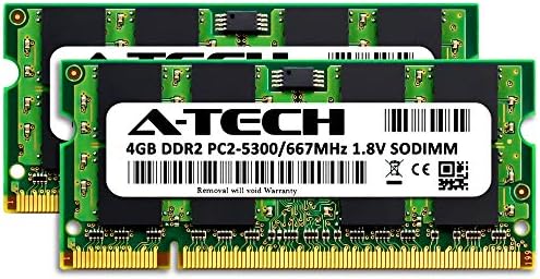 A-Tech 8GB DDR2 667MHz SODIMM PC2-5300 1.8V CL5 200 פינים שאינם ECC ערכת שדרוג זיכרון RAM מחשב נייד ללא מחשב