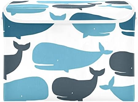 Innewgogo פחי אחסון לווייתנים חמודים עם מכסים לארגון סלים קובייה עם כיסוי עם ידיות קופסאות קוביית אחסון באוקספורד