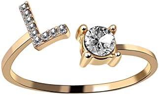 טבעות כיף של יסטו לנשים לנשים טבעות תכשיטים מתכווננות טבעת גביש אצבעות טבעת טבעת שרשרת אלפבית זהב