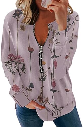 טוניקה לנשים צמרות קופצות חולצת טי-צווארון מזדמן עם חולצת טוניק קלה עם רוכסן מתחת לחולצות טוניקה טרנדיות שכבה