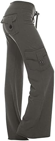 מכנסי מטען לליכי טיול לנשים מכנסיים אימון חותלות מכנסיים אתלטים קלים מכנסי יוגה רופפים עם כיסי כפתורים