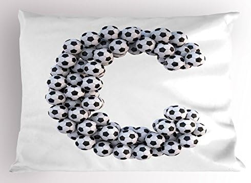 Ambesonne Letter C כרית כרית, עיצוב שלט אלפבית אות שלישית כדורגל כדורגל כדורגל דפוס גרפי נושא, דקורטיבי בגודל