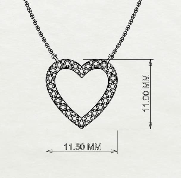 שרשרת לב יהלום טבעית ומוסמכת יהלומים בזהב לבן 14 קראט / תליון 0.13 קראט עם שרשרת