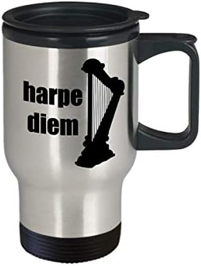 מתנות לנבלים, ספל קפה מבודד בנבל עם ידית ומכסה, Harpe Diem, הומור מורה נבל