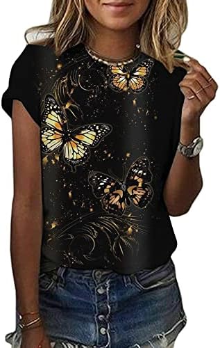 צמרות קיץ לנשים הדפס צבעוני חולצת טי עגולה בצוואר עגול חולצות שרוול קצר 2023 חולצות אופנה