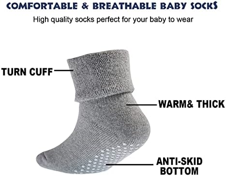 גרביים לתינוקות של Epeius גרבי צוות כותנה חמים עבים עם גרבי פעוטות גרביים ללא החלקה ילדים בנים בנות