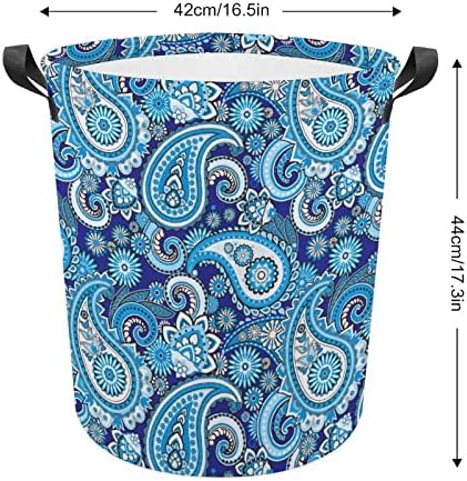 כחול פייזלי דפוס סלי כביסה עם ידיות עמיד למים מתקפל עגול בגדי סל אחסון ארגונית