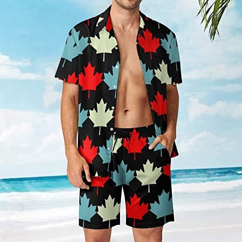 קנדה עלה מייפל עלה מגברים 2 חלקים חוף תלבושות כפתור הוואי למטה חולצה עם שרוול קצר וחליפות מכנסי