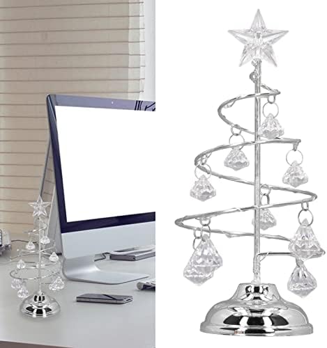 מנורת שולחן חג המולד, מנורת שולחן דקורטיבית, LED עץ חג המולד מנורת גביש קטן עץ ברזל דקורטיבי לילה קישוט