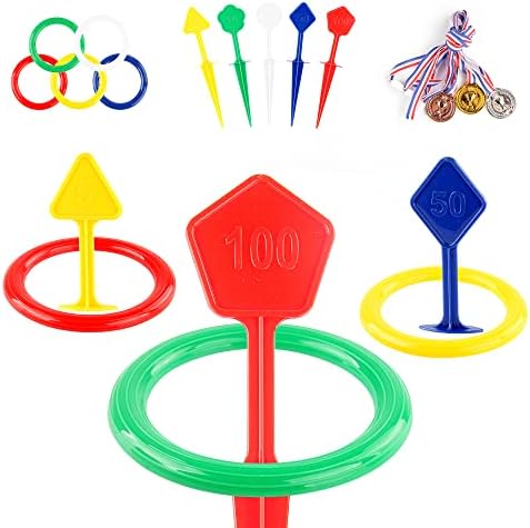 צעצוע צעצוע של זריקת טבעת Jeckjolly עם פרסי מדליות לילדים לזרוק צעצועים לטבעת דשא וחוף משחקי