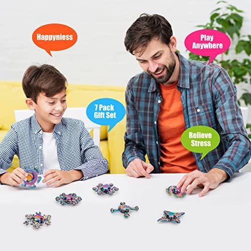 צעצועים ספינגר של קשת צעצועים לילדים מבוגרים, מתכת צעצועים של צעצועים, 7 ספינרים של אצבעות אצבעות, צעצוע שולחן