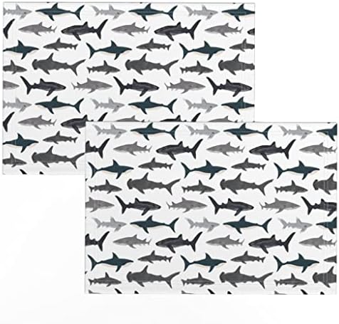 פשתן כותנה בד מפיות-כריש, ימי, אוקיינוס, לבן, אפור, חיל הים, פטיש, כרישים, תינוק ילד, בעלי החיים הדפסת בד מפיות