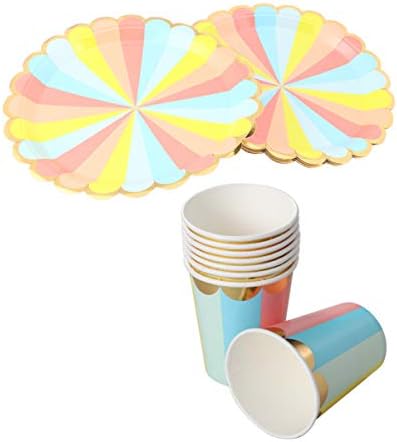 Pretyzoom 16 יחידות שולחן מפלגה כוסות נייר וצלחות צבעוניות צבעוניות חד פעמיות חד פעמיות ציוד