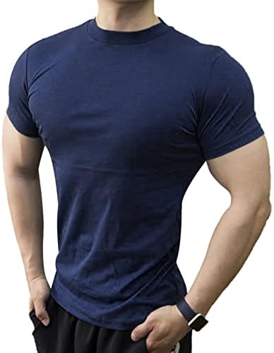 חולצות שרוול קצר צוואר מדומה לגברים בכושר דק חולצת אימון כושר פיתוח גוף חולצות שרירים כושר