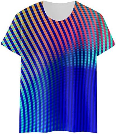 חולצות צוואר צוות שרוול קצר של נשים 3 הדפסת צבע לחסום חולצה נוחות מזדמנים חולצות טוניקה פסים קל משקל