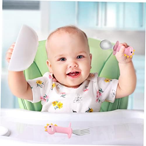 1 סט סיליקון כפית ומזלג סיליקון מצקת סיליקון תינוק כפית כלי שולחן עבור ילד לתפוס ורוד פעוט מזון