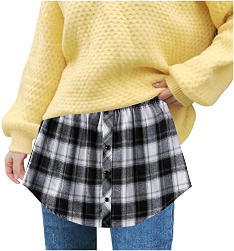 2 יחידות משובץ חולצות מרחיבי לנשים מתכוונן שכבות מיני חצאית מזויף למעלה נמוך לטאטא מקרית טרנדי