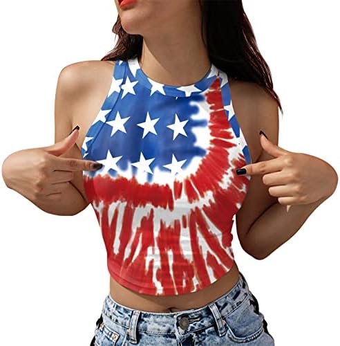 4 ביולי חולצות לנשים דגל אמריקאי קיץ ללא שרוולים גופיית צוואר כוכבים פסים חולצה חולצה מזדמן טוניקת חולצות