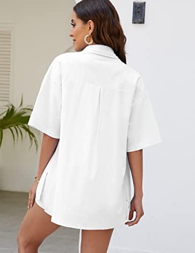 תלבושות 2 חלקים של Pehmea לנשים בקיץ כותנה כותנה כפתור מטה חולצה עליונה במותניים גבוהות מכנסיים קצרים