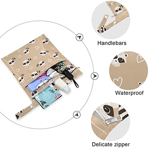 Zzxxb דביבון אהבה לב עמיד למים שקית רטובה חיתול בד לשימוש חוזר תיק יבש רטוב עם כיס רוכסן לטיולים