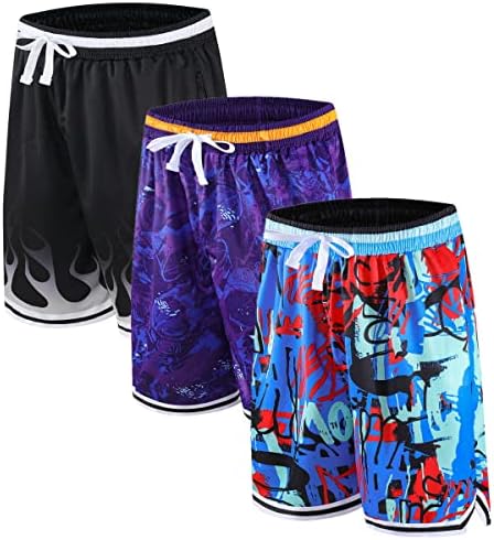 AOPAOSP 2/3 מכנסי כדורסל חבילה עם כיסי רוכסן לגברים, מכנסיים קצרים אתלטים פעילים
