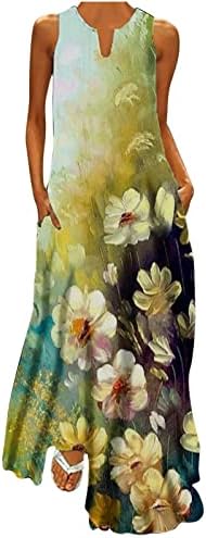 2023 נשים מקרית מקסי שמלה ללא שרוולים עניבה לצבוע פרחוני הדפסת זורם ארוך שמלות קיץ רופף שמלה קיצית בכושר עם