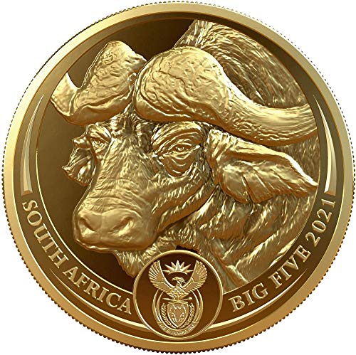 2021 de big Five Africa Africa Powercoin Buffalo Big Five 1 גרם מטבע זהב 50 ראנד דרום אפריקה 2021
