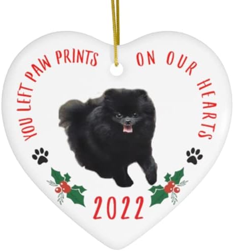 כלב שחור פומרניאני 2023 קישוטי עץ חג המולד מתנות שנה בהתאמה אישית שנה חדשה 2024 קישוטים שהשארת הדפסי כפה על קרמיקה