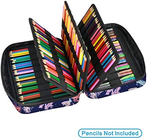 עפרון צבעוני עפרון צבעוני 220 משבצות מארגן עט עט עם עטיפה נוחה ורוכסן, מחזיק רב שכבתי לעפרונות בצבע