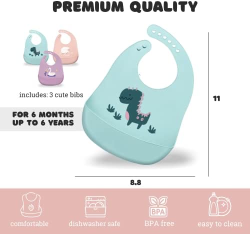 סיליקון סילקי תינוקות עם לוכד מזון - פלסטיק ללא BPA, ביב עמיד ומתכוונן - סיליקון ליבדים לתינוקות,