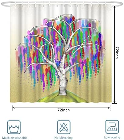 Ryounoart עץ צבעוני של וילון מקלחת חיים עלים בצבעי מים על עיצוב אמבטיה של וילון הרים עם ווילון עם ווים 72 × 72