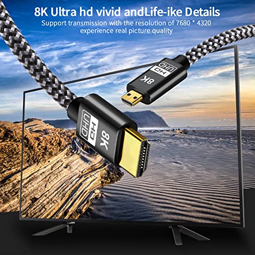 מיקרו HDMI ל- HDMI 2.1 8K כבל 5ft, Ultra מהירות גבוהה 8K@60Hz 4K@120Hz 48 ג'יגה -סיביות HDMI