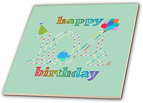 3רוז יום הולדת 104 שמח, קאפקייק עם נר, בלונים, כובע, צבעוני-אריחים