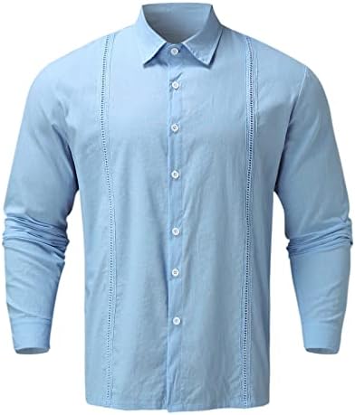 חולצות פשתן כותנה לגברים של ZDDO חולצות שרוול ארוך כפתור נפילה מחנה קובני קובני גוויאברה חולצה היפי