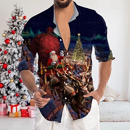 XXBR לחג המולד כפתור קז'ן למטה חולצות לגברים שרוול ארוך צווארון צוואר צוואר צוואר חידוש חג המולד של גלית השלג חולצת