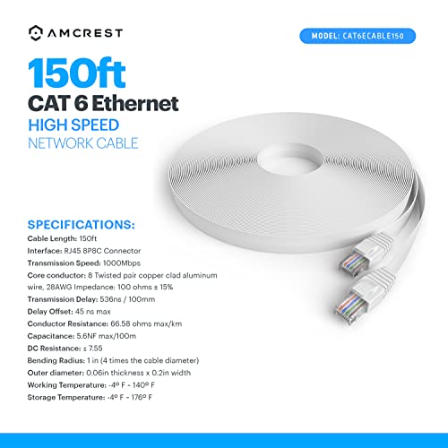 AMCREST CAT6E 4K וידאו וידאו כבל אתרנט POE 150ft כבל רשת מהירות גבוהה לאינטרנט למצלמות IP אבטחה