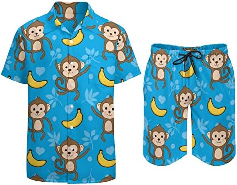 דפוס קוף ובננה תלבושות חוף של 2 חלקים כפתור הוואי