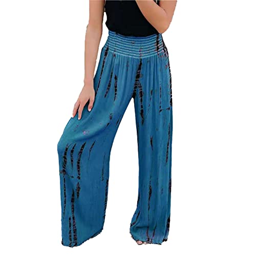 נשים מקרית הדפסת פעמון תחתון מכנסיים קל משקל אלסטי גבוהה מותן התלקח מכנסיים כושר רופף רחב רגל טרקלין