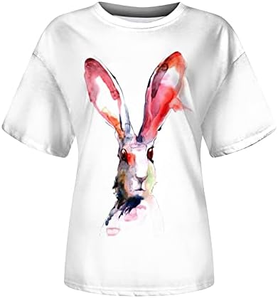 חולצת טס פסחא מצחיקה לנשים חולצות הדפס ארנב צבעוניות עגול צוואר עגול